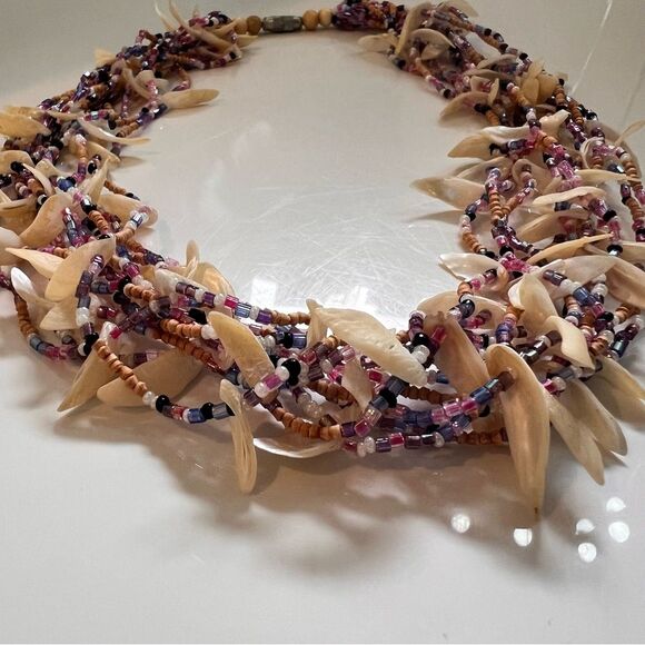 VTG Coastal Mermaid Shell Chip Seed Bead Necklace Mother Pearl Indie Boho 19.5” - Picture 8 of 12